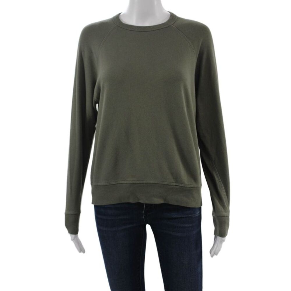 Leallo Women Pullover Sweatshirts Green 100% Cotton Long Sleeve Size XS